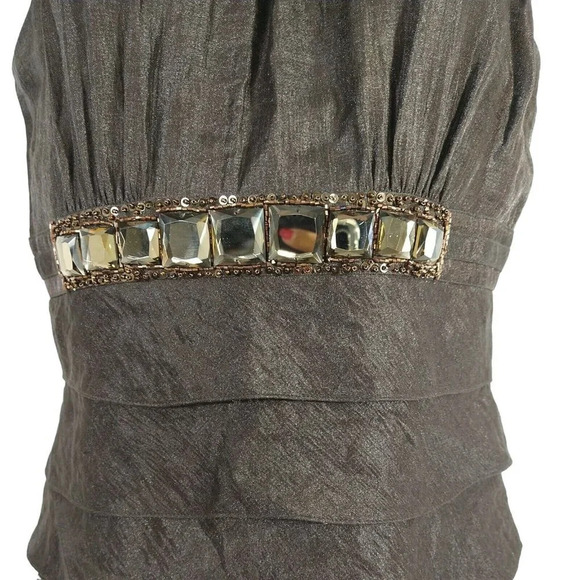 Adrianna Papell Occasion Formal Gown Dress Layered Size 4 Brown Sleeveless Jewel - Picture 3 of 9